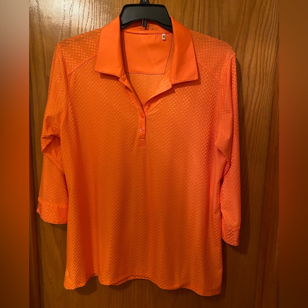 Nancy Lopez 1X Orange Women's Athletic/Golf Polo Top 3/4 sleeve